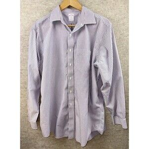 Brooks Brothers Men’s Size 17 4/5 Long Sleeve Button Up 346 Non Iron Brown Blue